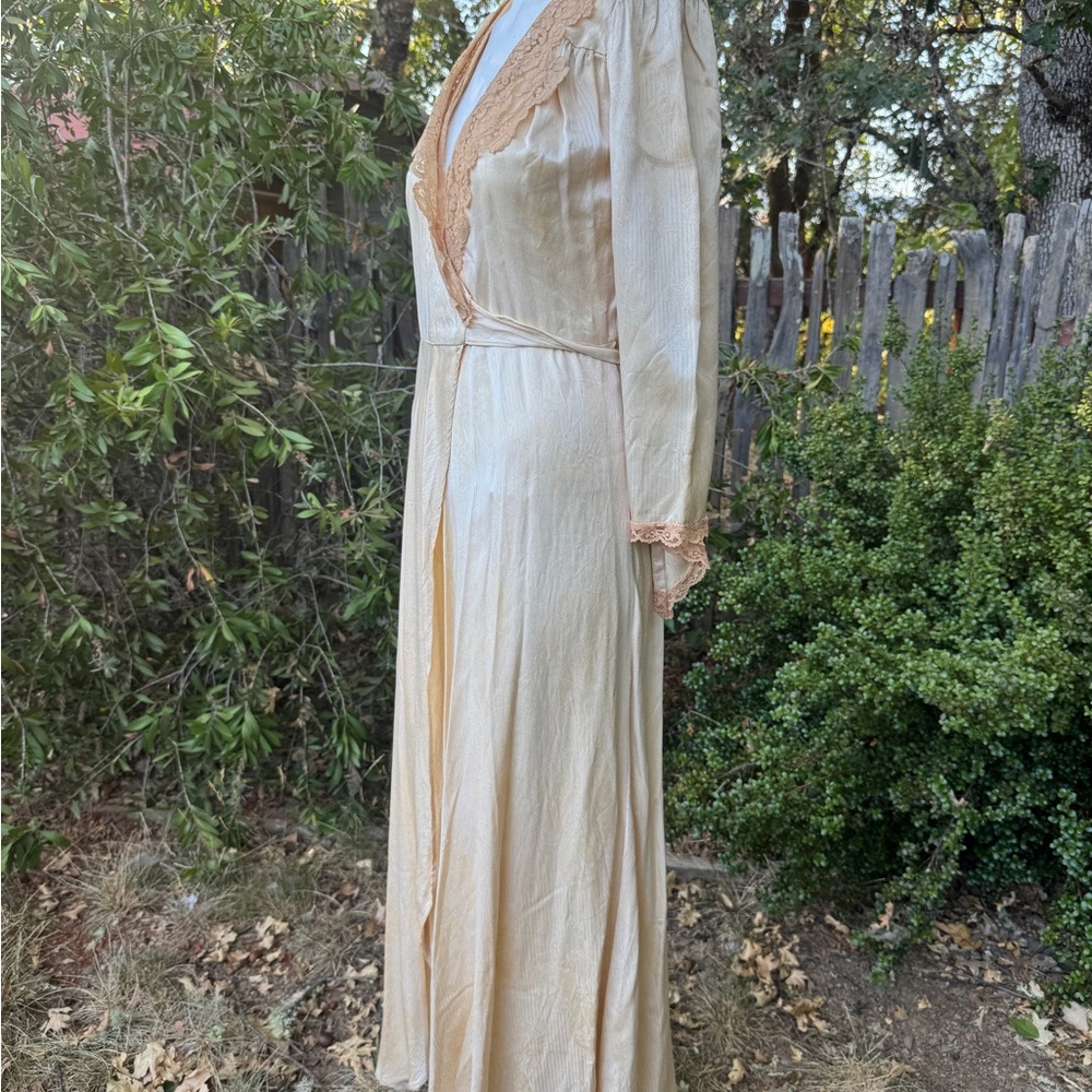 Antique Malibu Cream Satin Fabric Wrap dress or nightgown - Picture 2 of 6